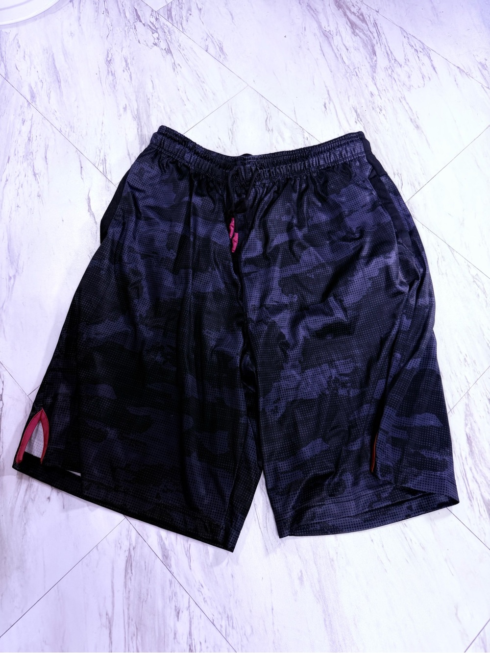 And1 Black Camo Athletic Shorts with Red Trim